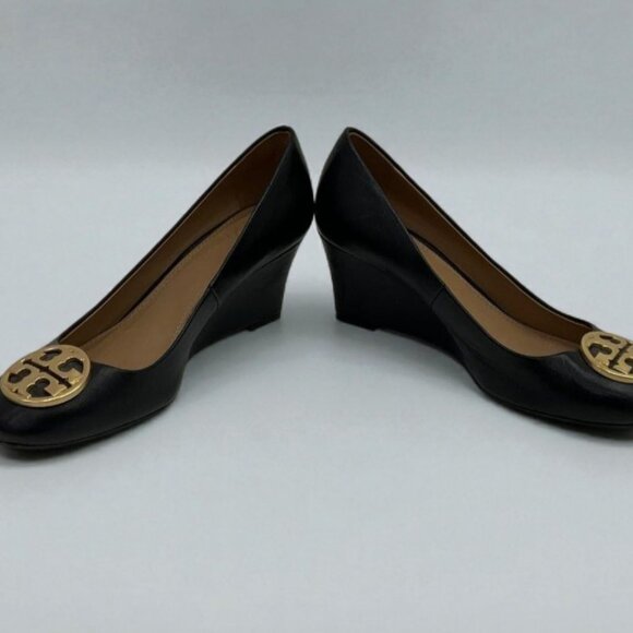 Tory Burch Chelsea Black Leather Wedge Hell Women's Shoes Size 6 - Picture 3 of 5